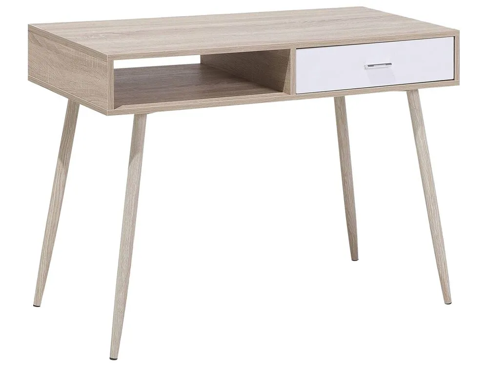 1 Drawer Home Office Desk with Shelf 100 x 48 cm Light Wood DEORA