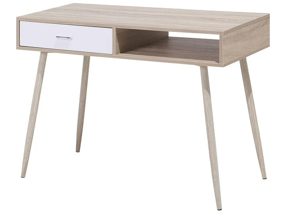 1 Drawer Home Office Desk with Shelf 100 x 48 cm Light Wood DEORA