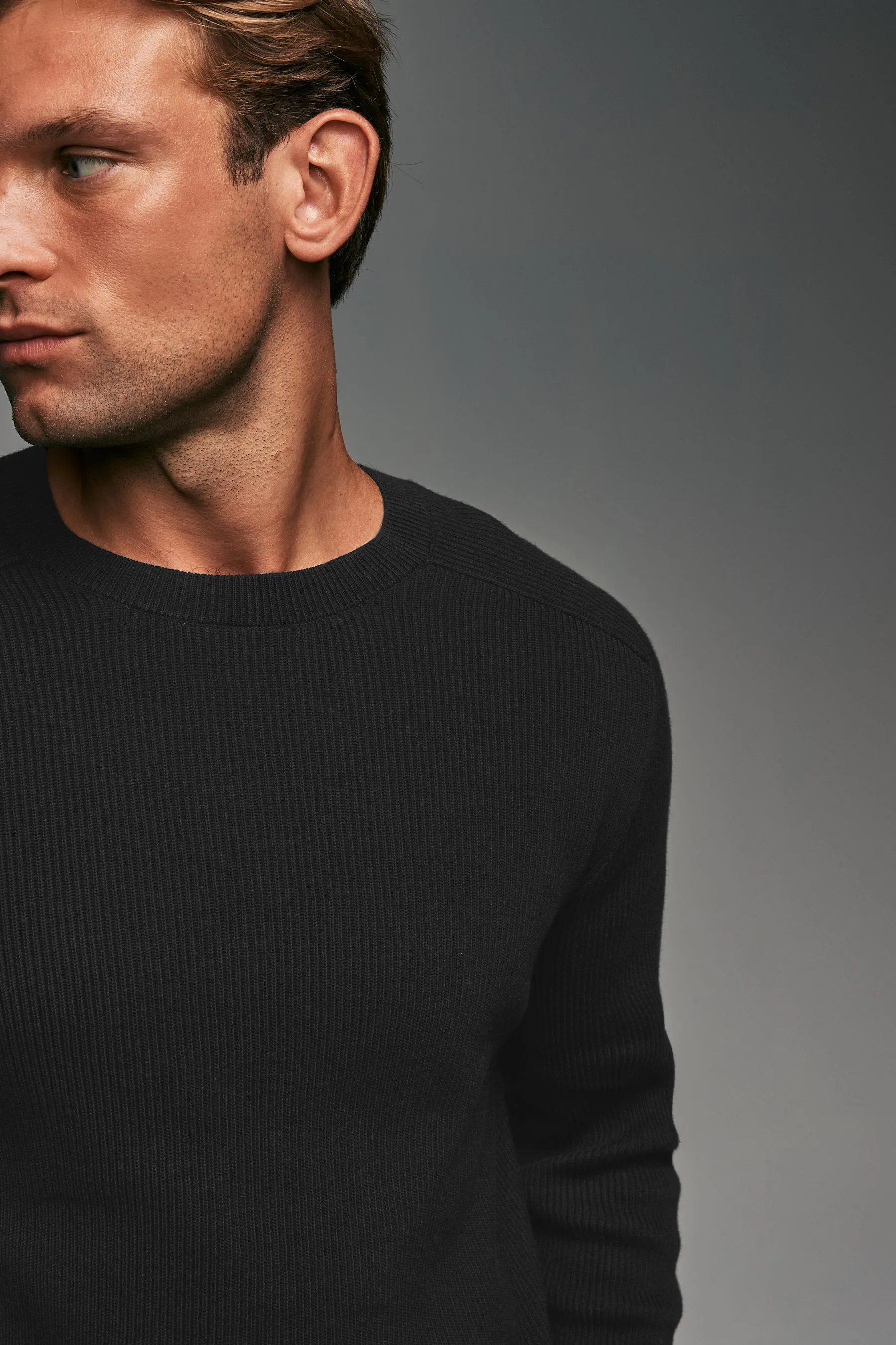 100% Cotton Rib Texture Crew Jumper    