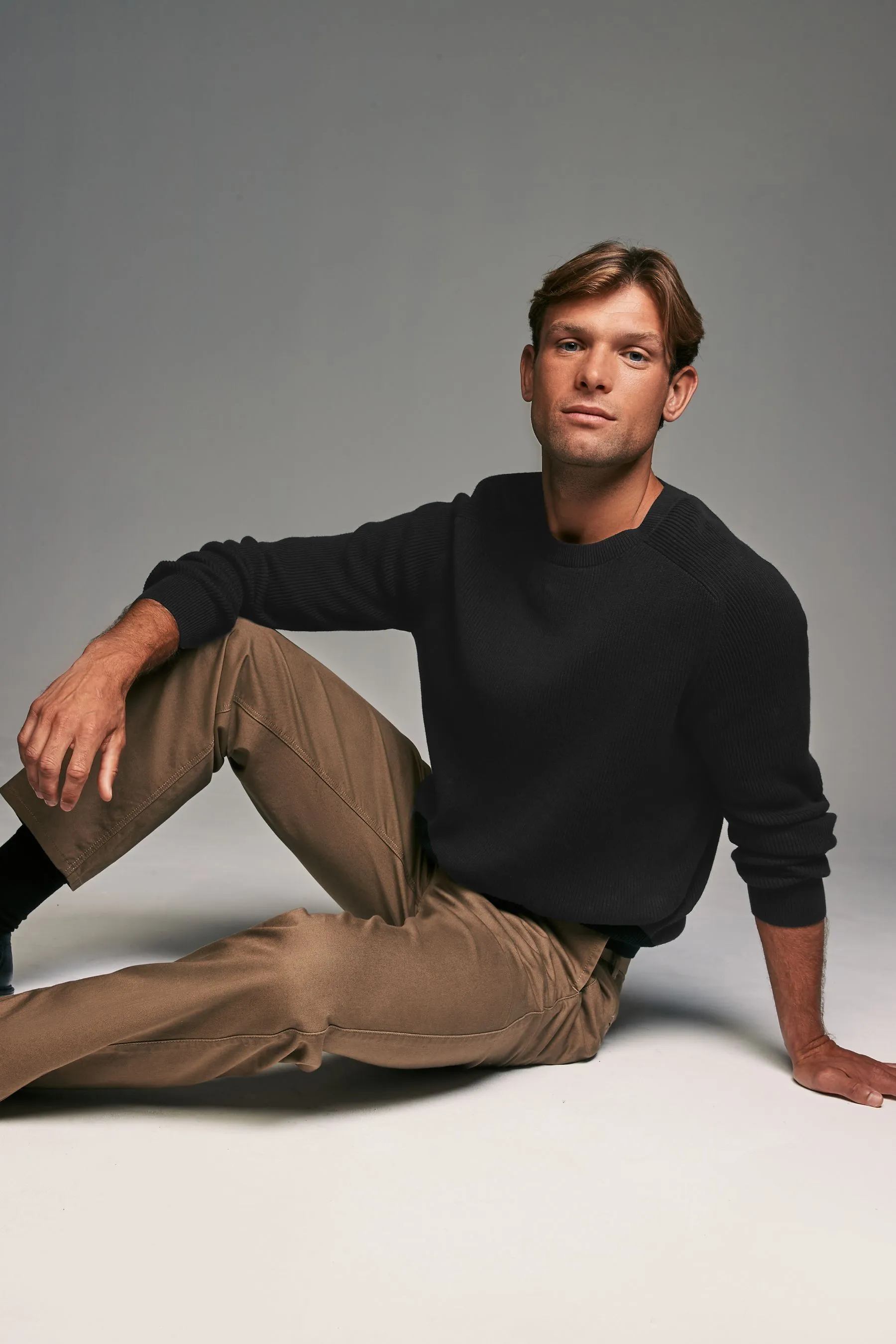 100% Cotton Rib Texture Crew Jumper    