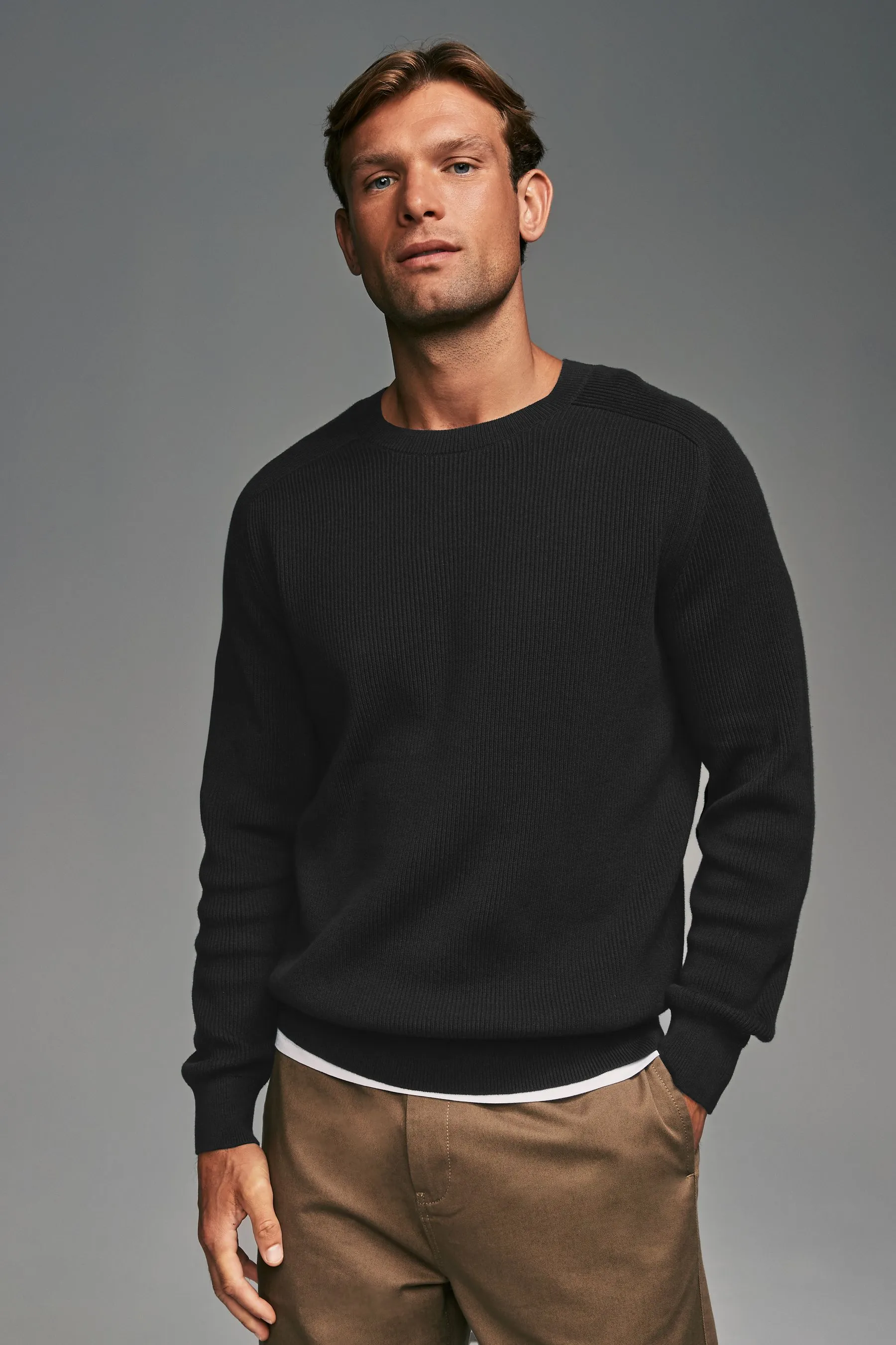 100% Cotton Rib Texture Crew Jumper    