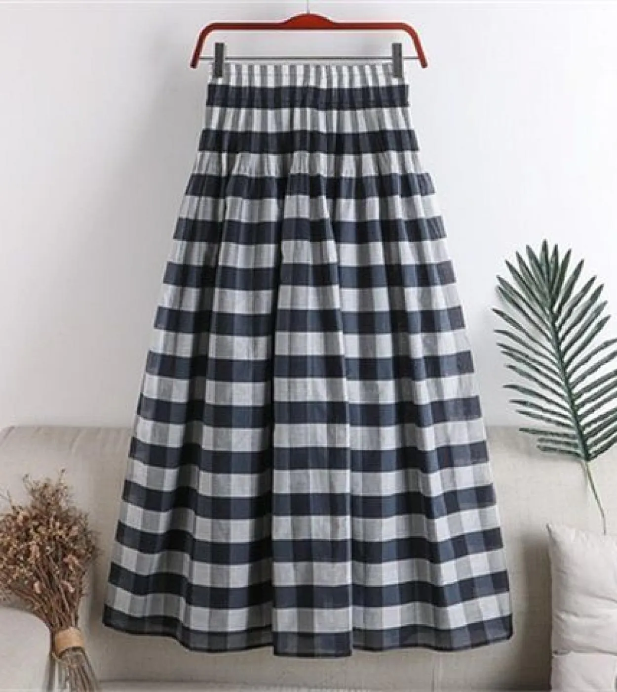 2022 Summer New Arts Style Donna Elastico a vita alta a righe Una linea Gonna lunga Tutti abbinati Casual Organza Swing Gonne C1