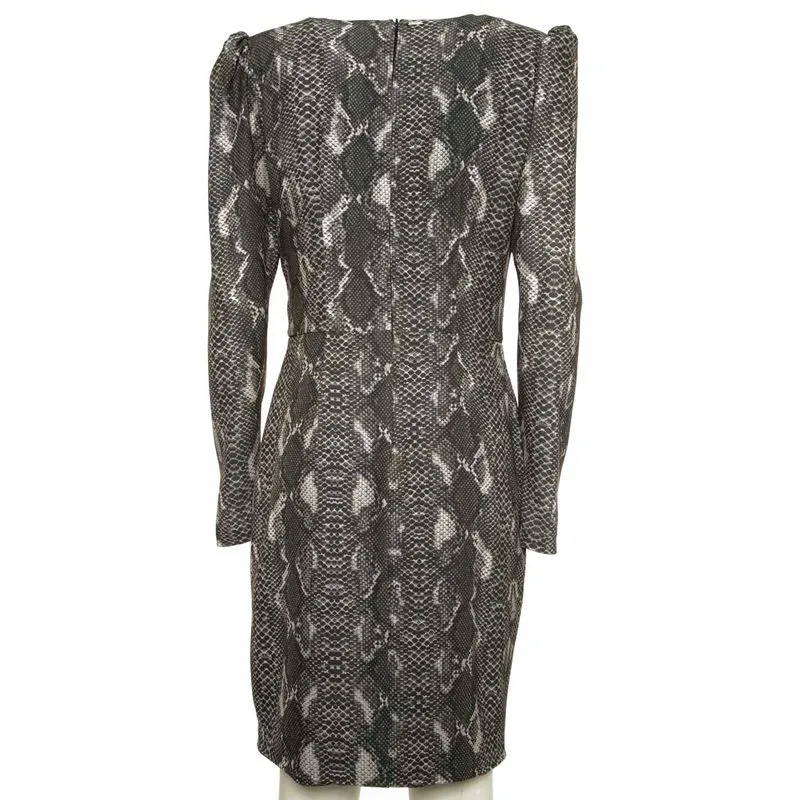 Abito animalier pitonato grigio scollato a V 