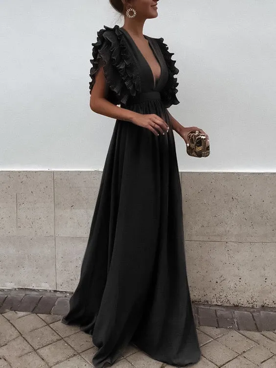 Abito Donna Lungo Morbido Scollo Profondo Elegante