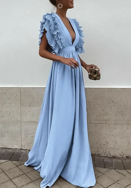 Abito Donna Lungo Morbido Scollo Profondo Elegante