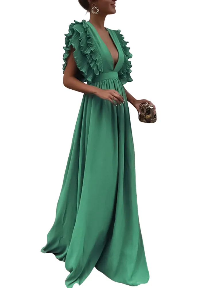 Abito Donna Lungo Morbido Scollo Profondo Elegante