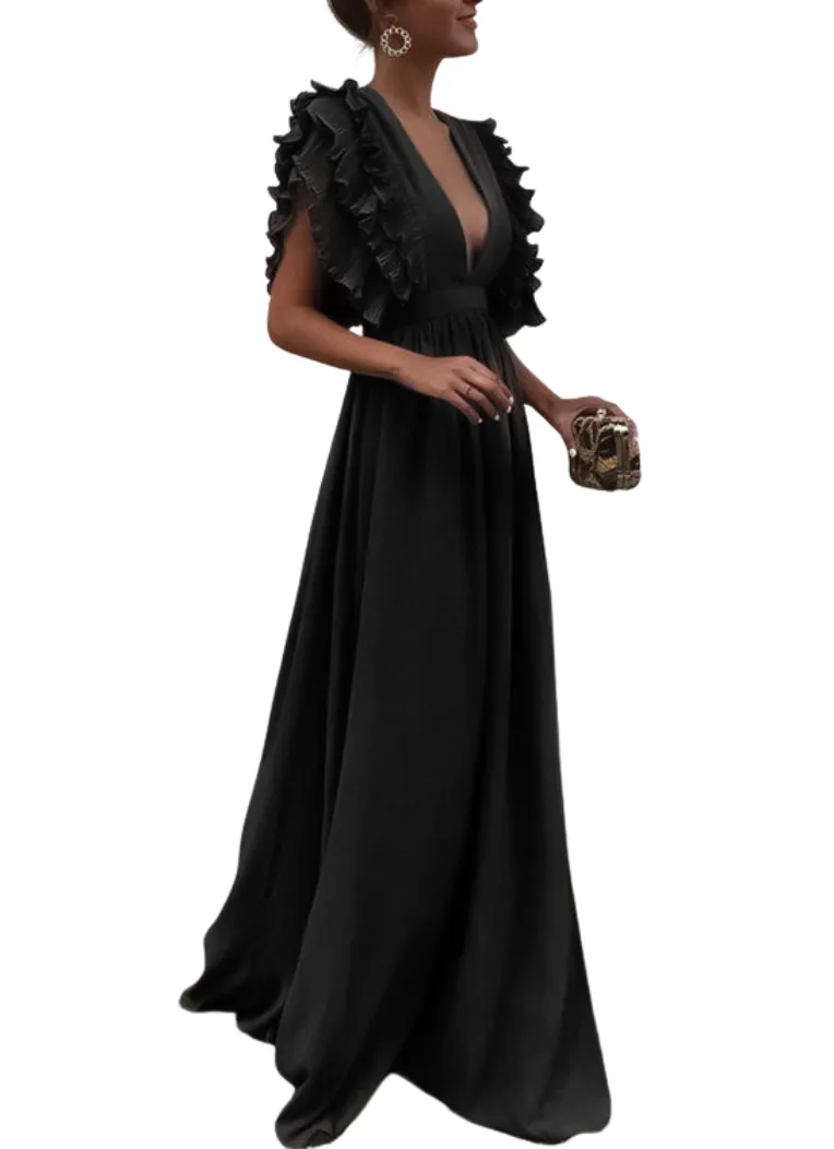 Abito Donna Lungo Morbido Scollo Profondo Elegante