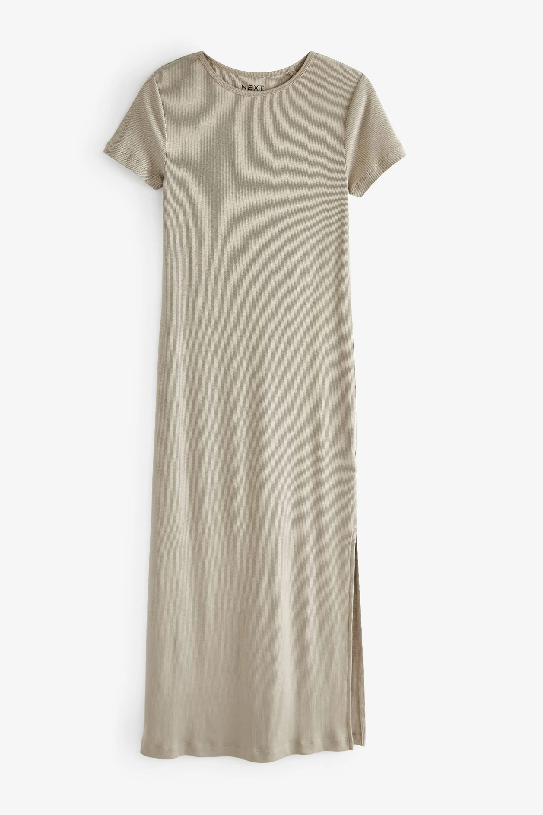 Abito maxi a colonna a T-shirt a coste con spacco