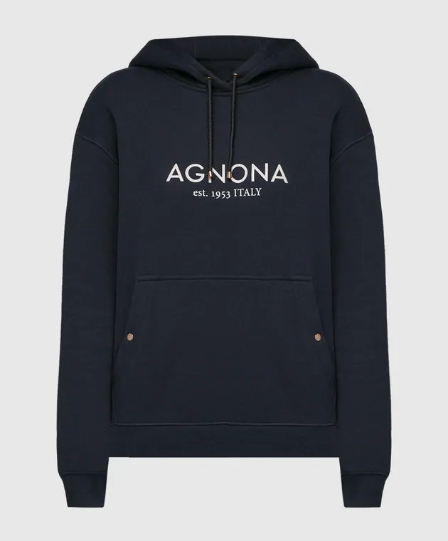 Agnona Felpa blu con stampa logo TN0601YY2047