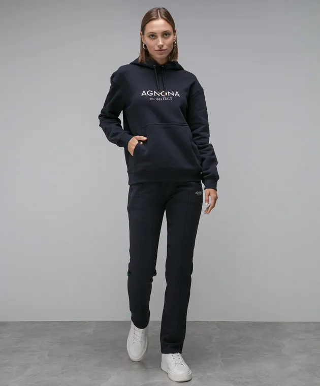 Agnona Felpa blu con stampa logo TN0601YY2047