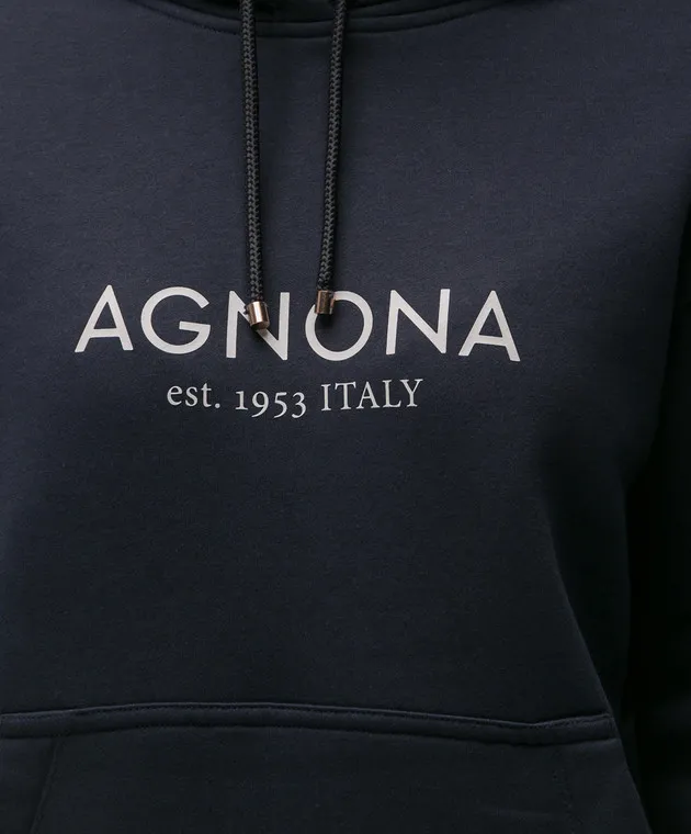 Agnona Felpa blu con stampa logo TN0601YY2047