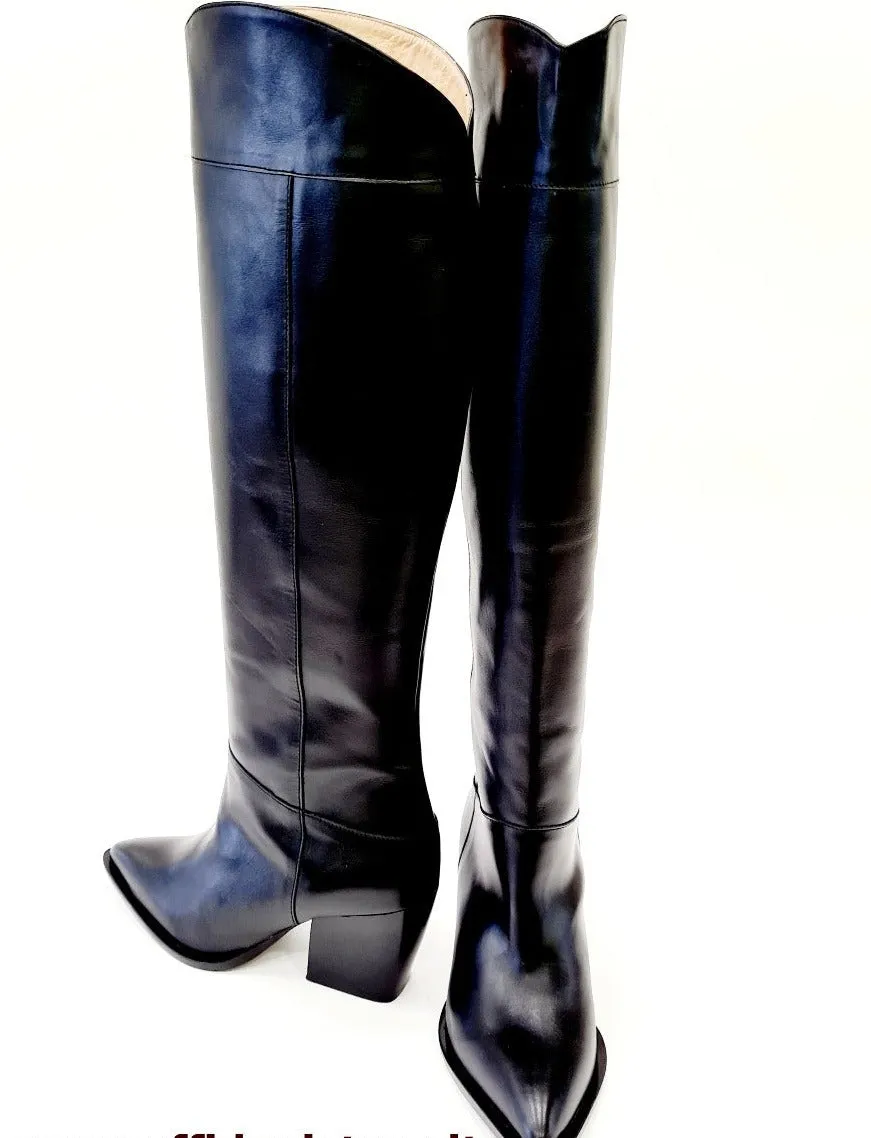 ANDREA PINTO STIVALE TEXANO TACCO ALTO 9CM. PLATEAU 1 CM. PELLE NERO RIF.68