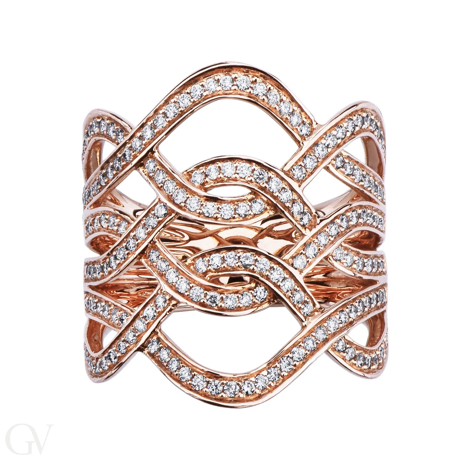 Anello a fascia in oro rosa 750 con diamanti