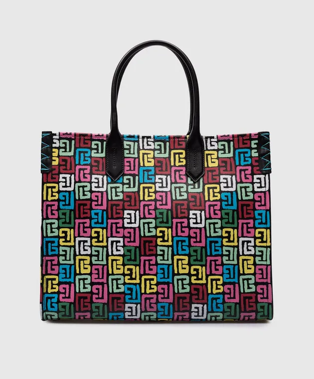 Balmain Borsa tote B-Army in pelle con stampa logo DN1FF918LQPB