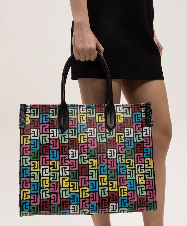 Balmain Borsa tote B-Army in pelle con stampa logo DN1FF918LQPB