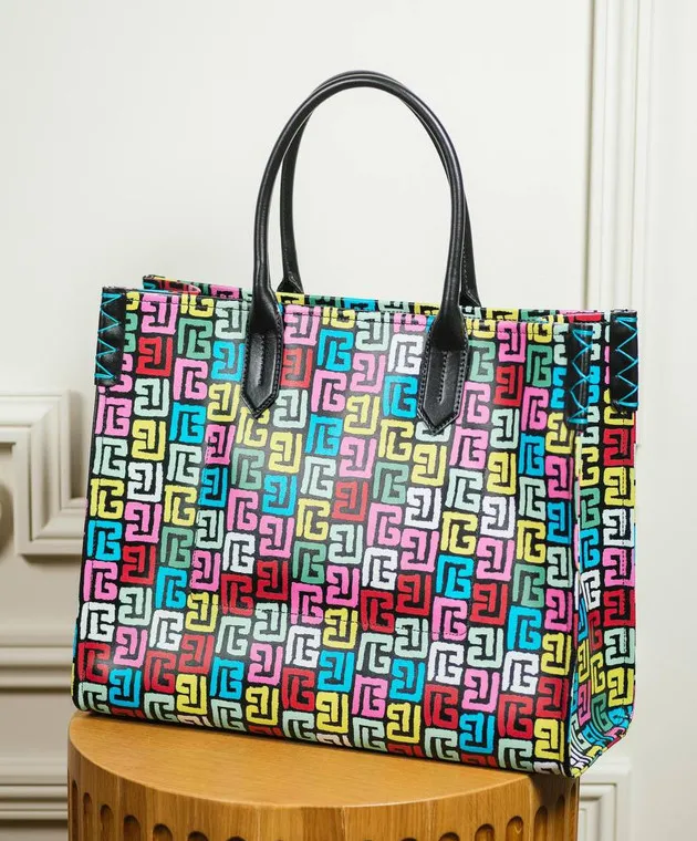 Balmain Borsa tote B-Army in pelle con stampa logo DN1FF918LQPB