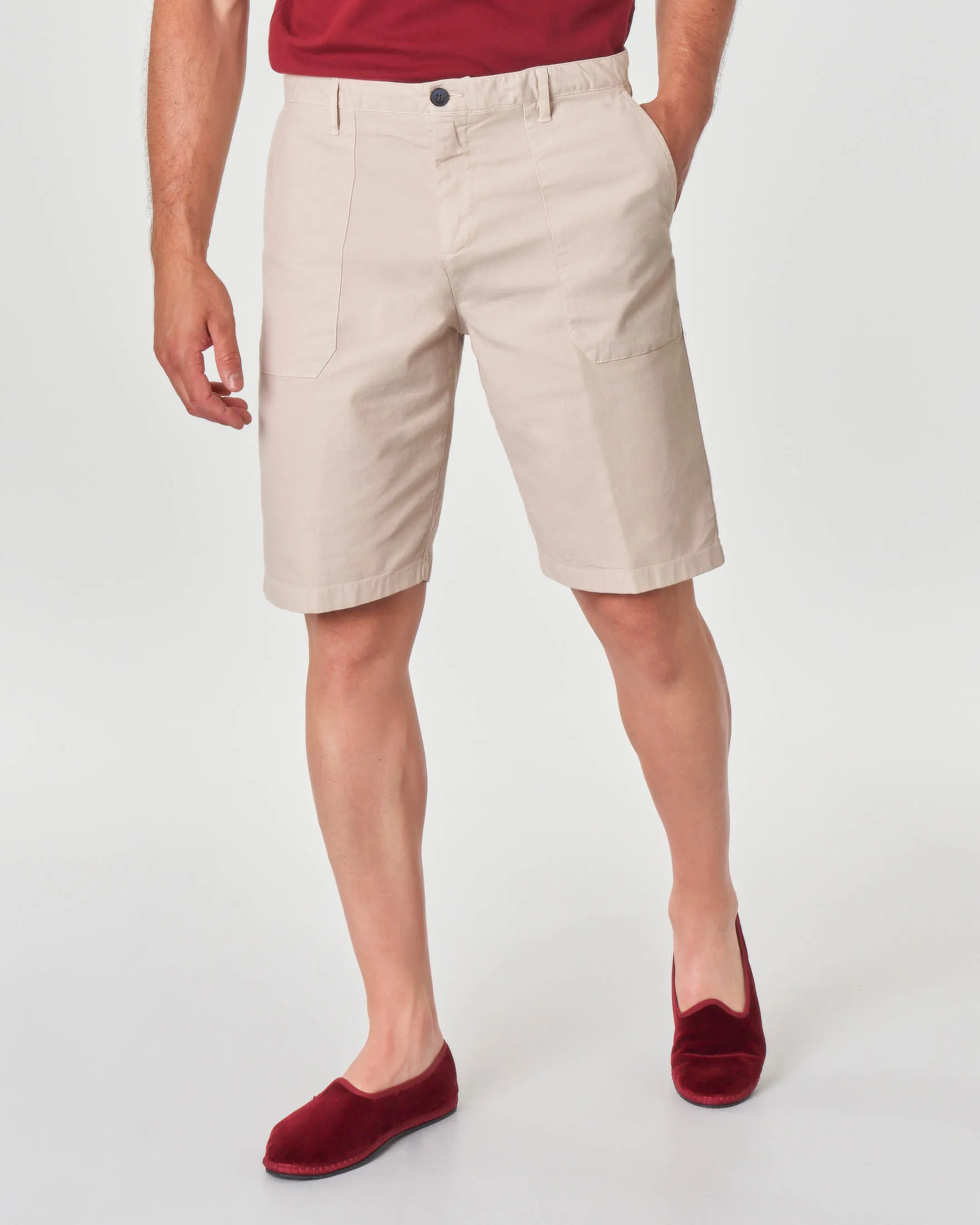 Bermuda beige in misto cotone e lino stretch