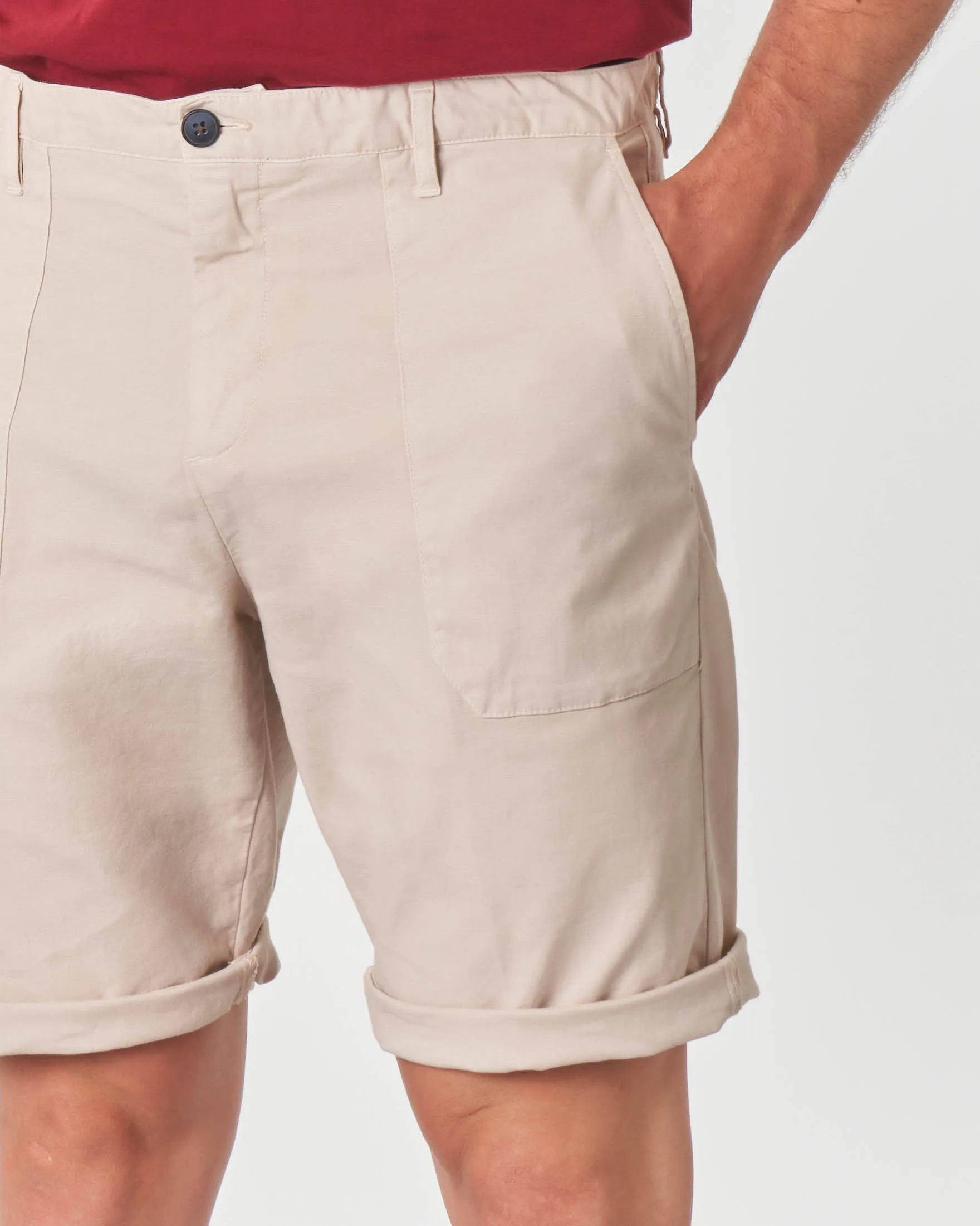 Bermuda beige in misto cotone e lino stretch