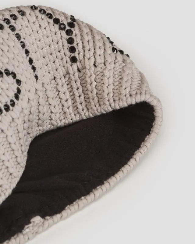 Berretto invernale beige da donna Sportalm con pompon in pelliccia