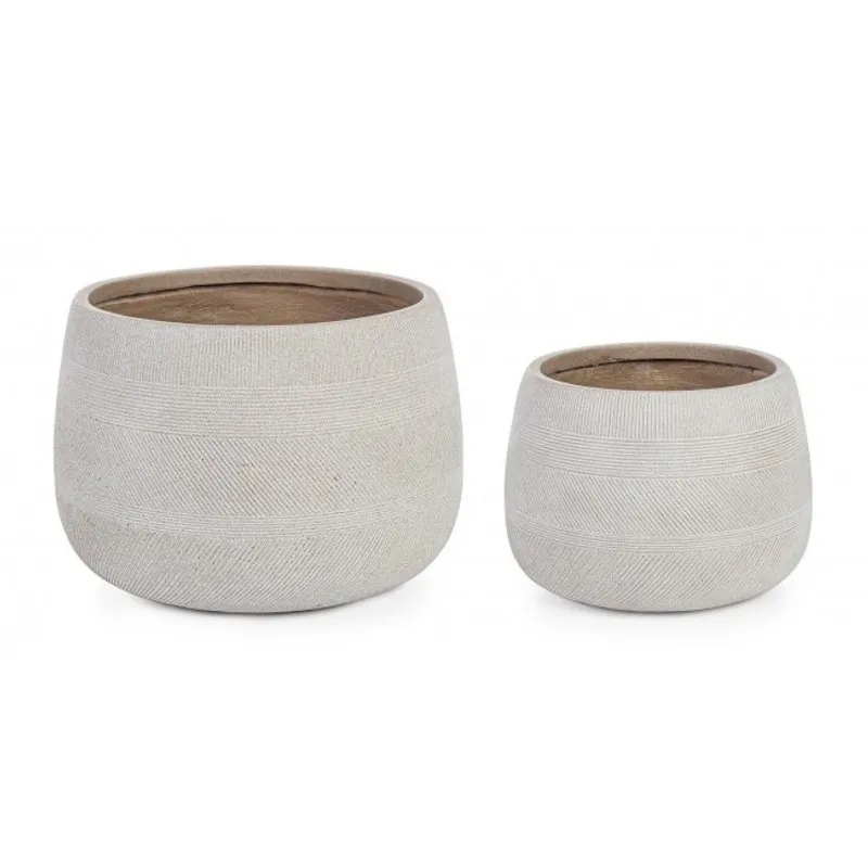 Bizzotto outdoor Set 2 porta vaso rigo bombato beige basso