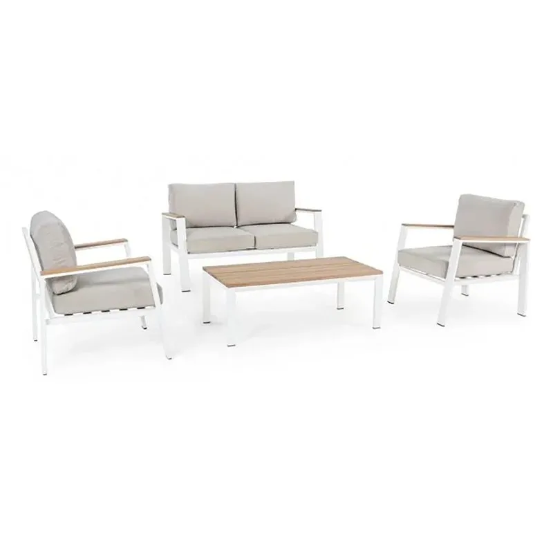 Bizzotto outdoor Set 4 salotto con cuscino Belmar bianco yk11