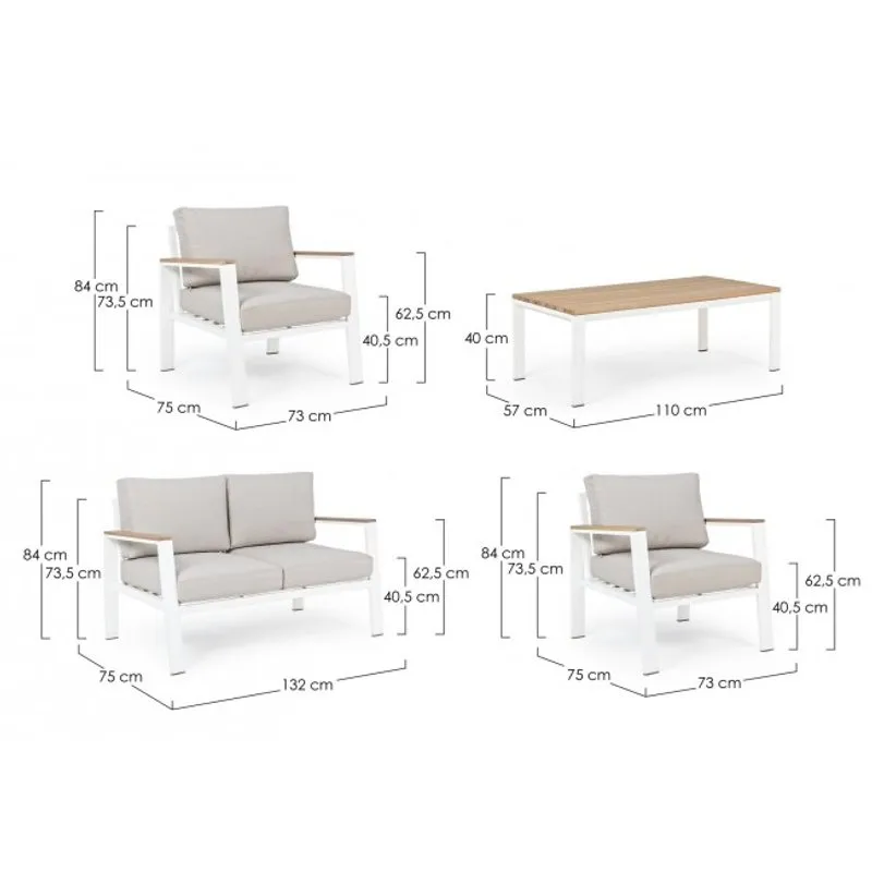 Bizzotto outdoor Set 4 salotto con cuscino Belmar bianco yk11