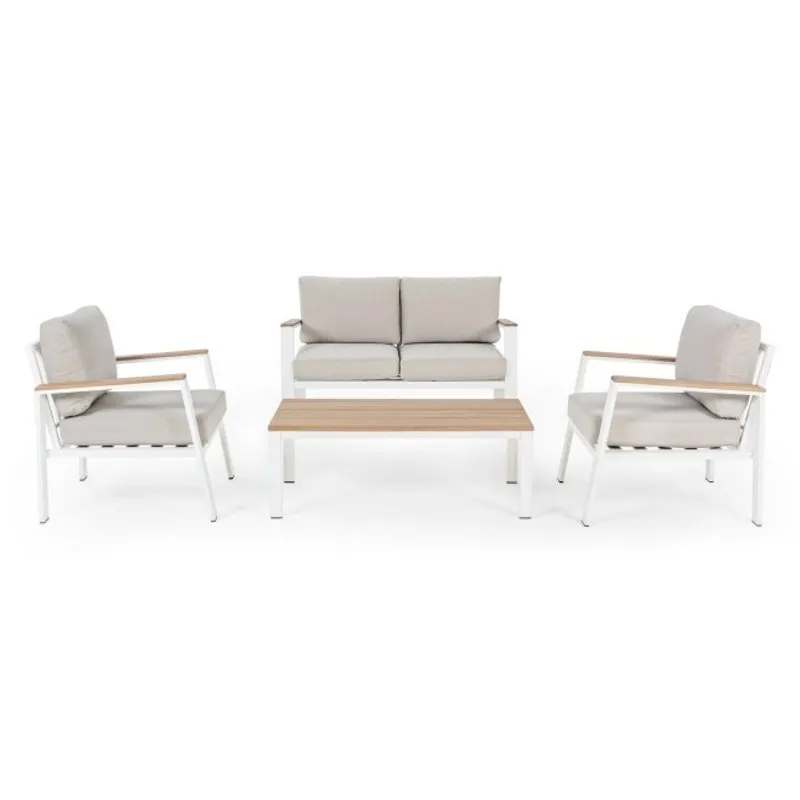 Bizzotto outdoor Set 4 salotto con cuscino Belmar bianco yk11