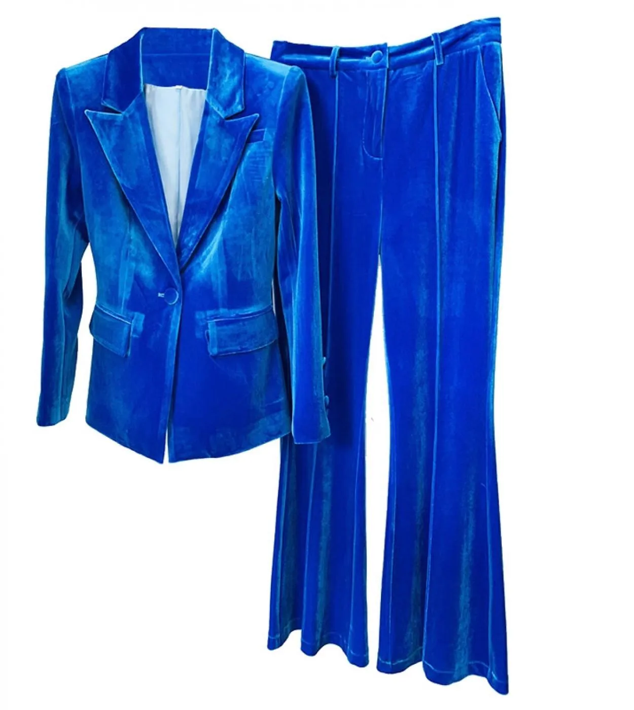 Blazer in velluto tailleur pantalone blu nero donna 2022 autunno inverno nuova giacca con un bottone pantaloni svasati set due p
