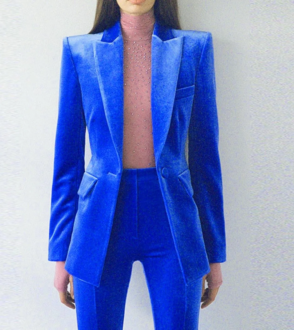 Blazer in velluto tailleur pantalone blu nero donna 2022 autunno inverno nuova giacca con un bottone pantaloni svasati set due p
