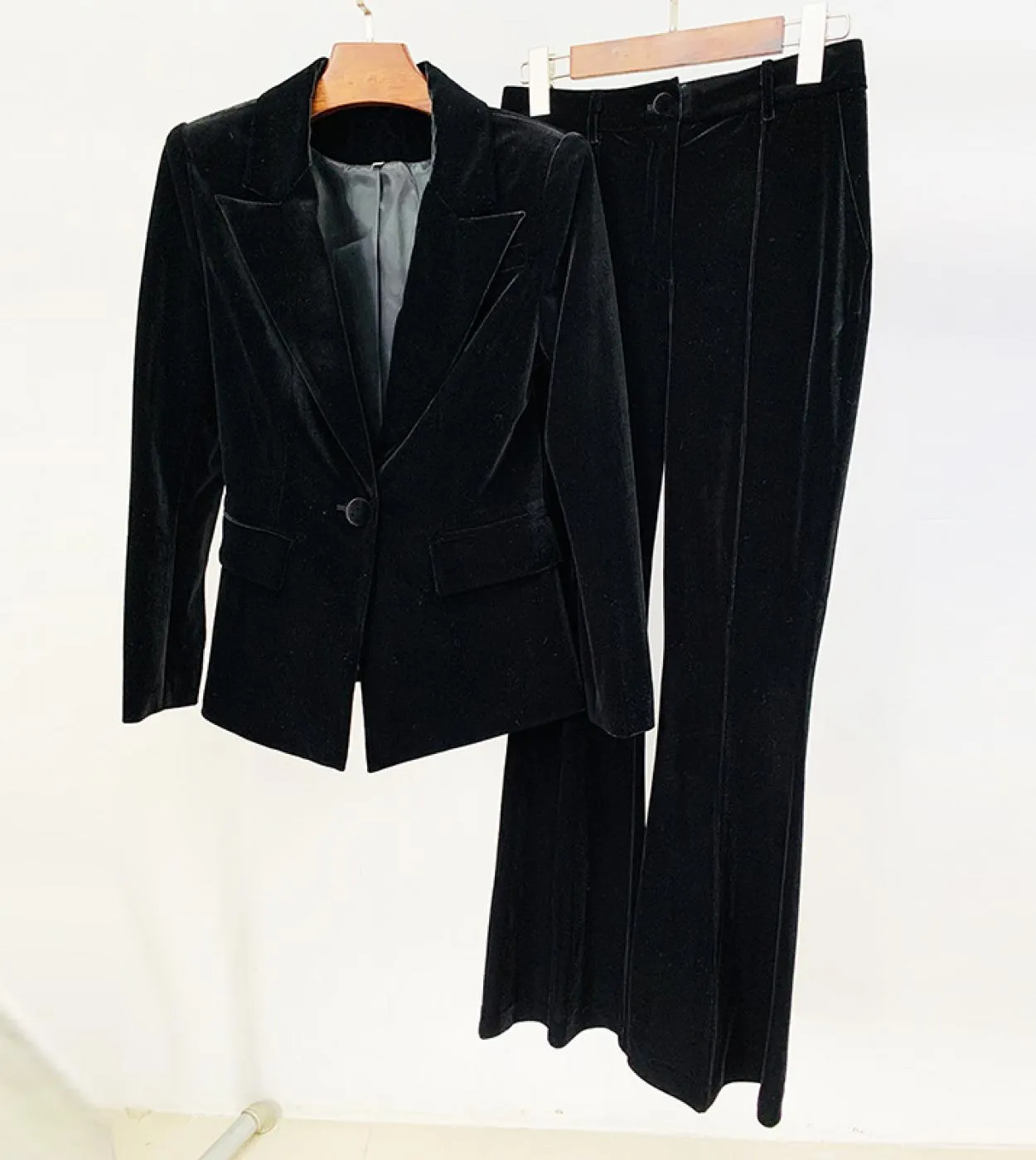 Blazer in velluto tailleur pantalone blu nero donna 2022 autunno inverno nuova giacca con un bottone pantaloni svasati set due p