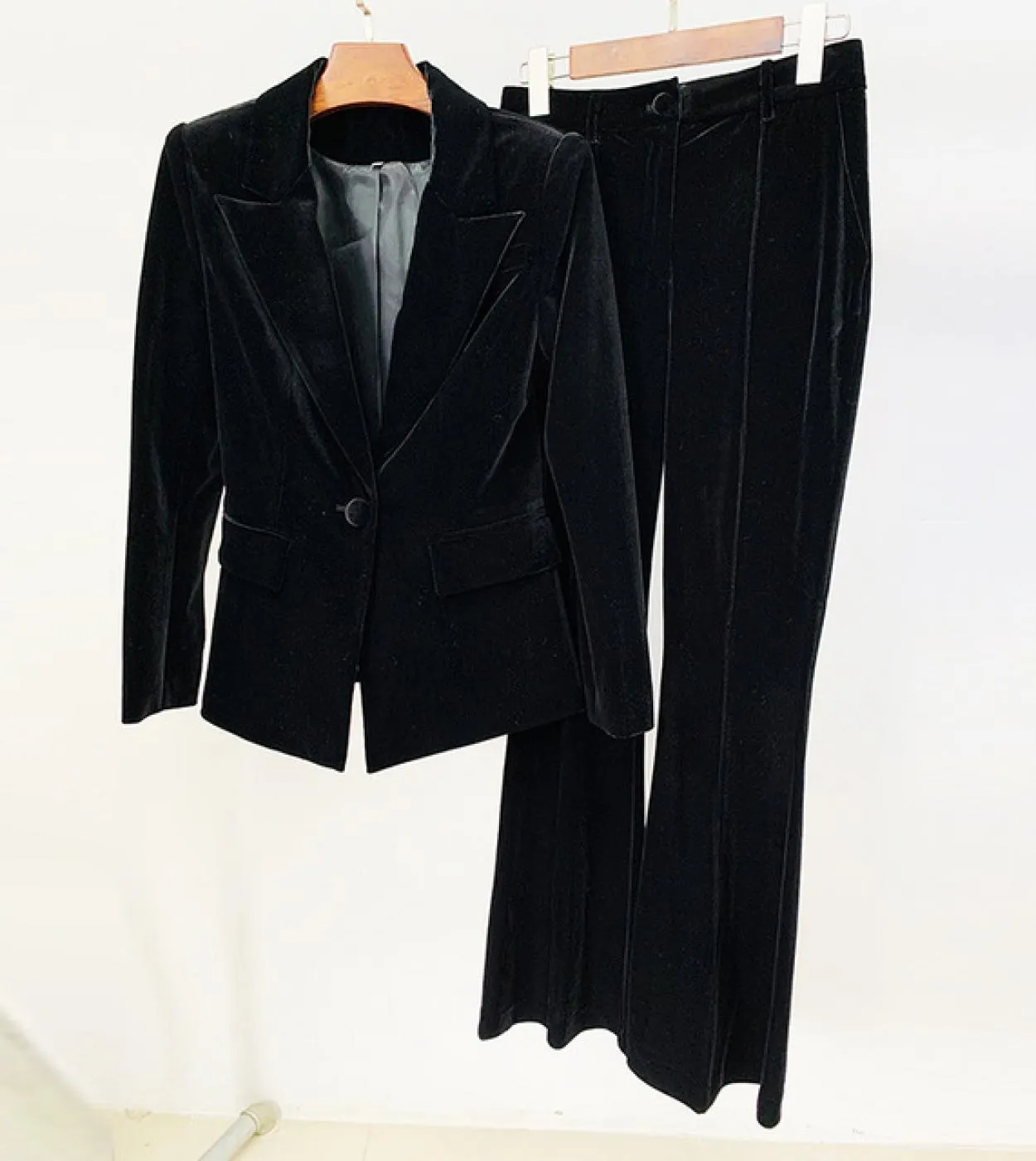 Blazer in velluto tailleur pantalone blu nero donna 2022 autunno inverno nuova giacca con un bottone pantaloni svasati set due p
