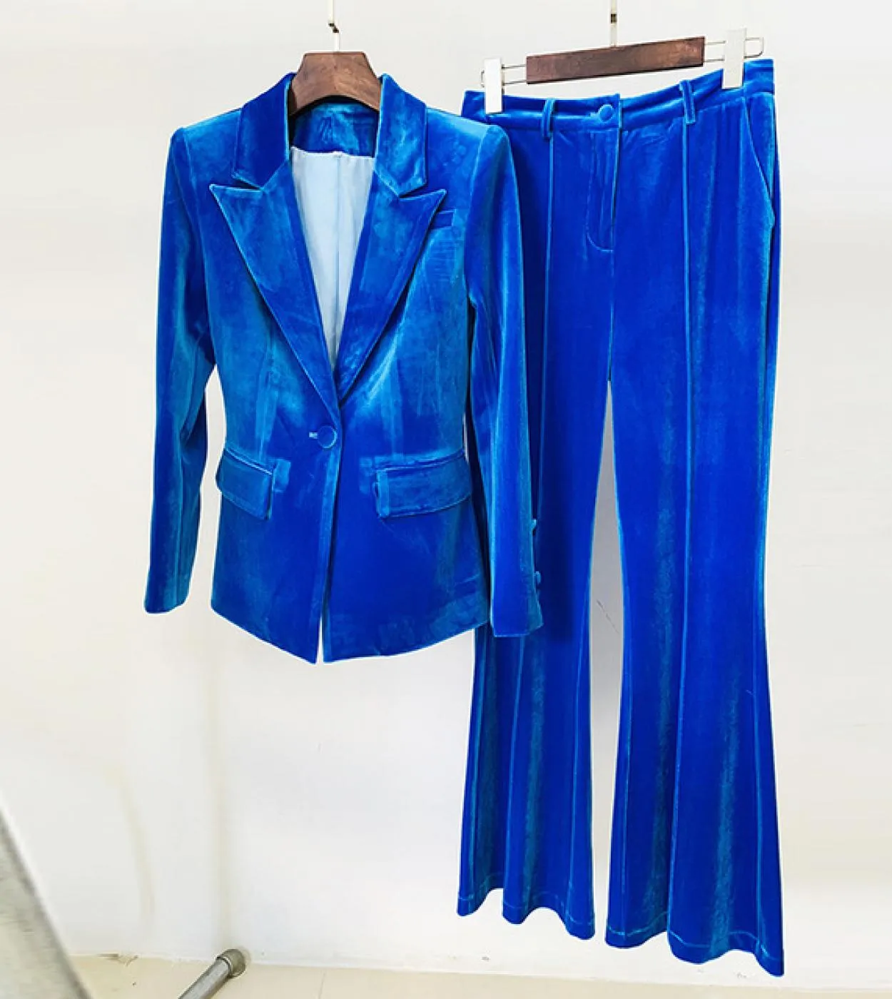 Blazer in velluto tailleur pantalone blu nero donna 2022 autunno inverno nuova giacca con un bottone pantaloni svasati set due p