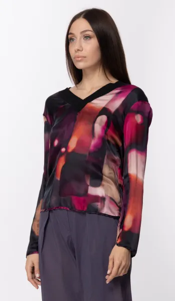 Blusa a fantasia con scollo a V Fucsia