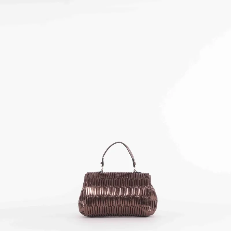 BORSA A MANO CON TRAMA IN RILIEVO BRONZO