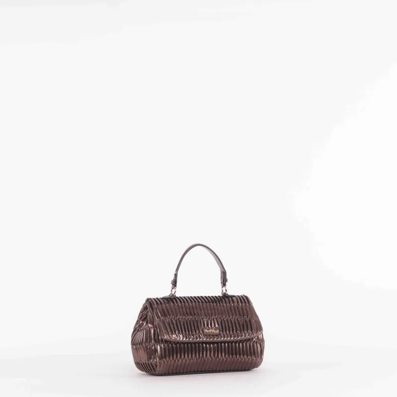 BORSA A MANO CON TRAMA IN RILIEVO BRONZO