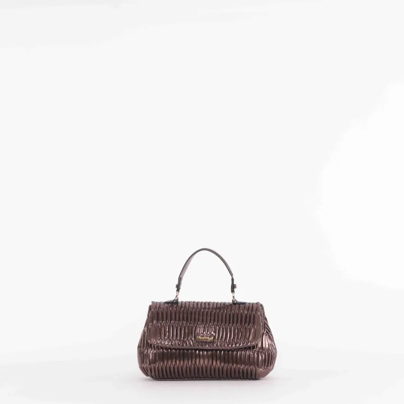 BORSA A MANO CON TRAMA IN RILIEVO BRONZO