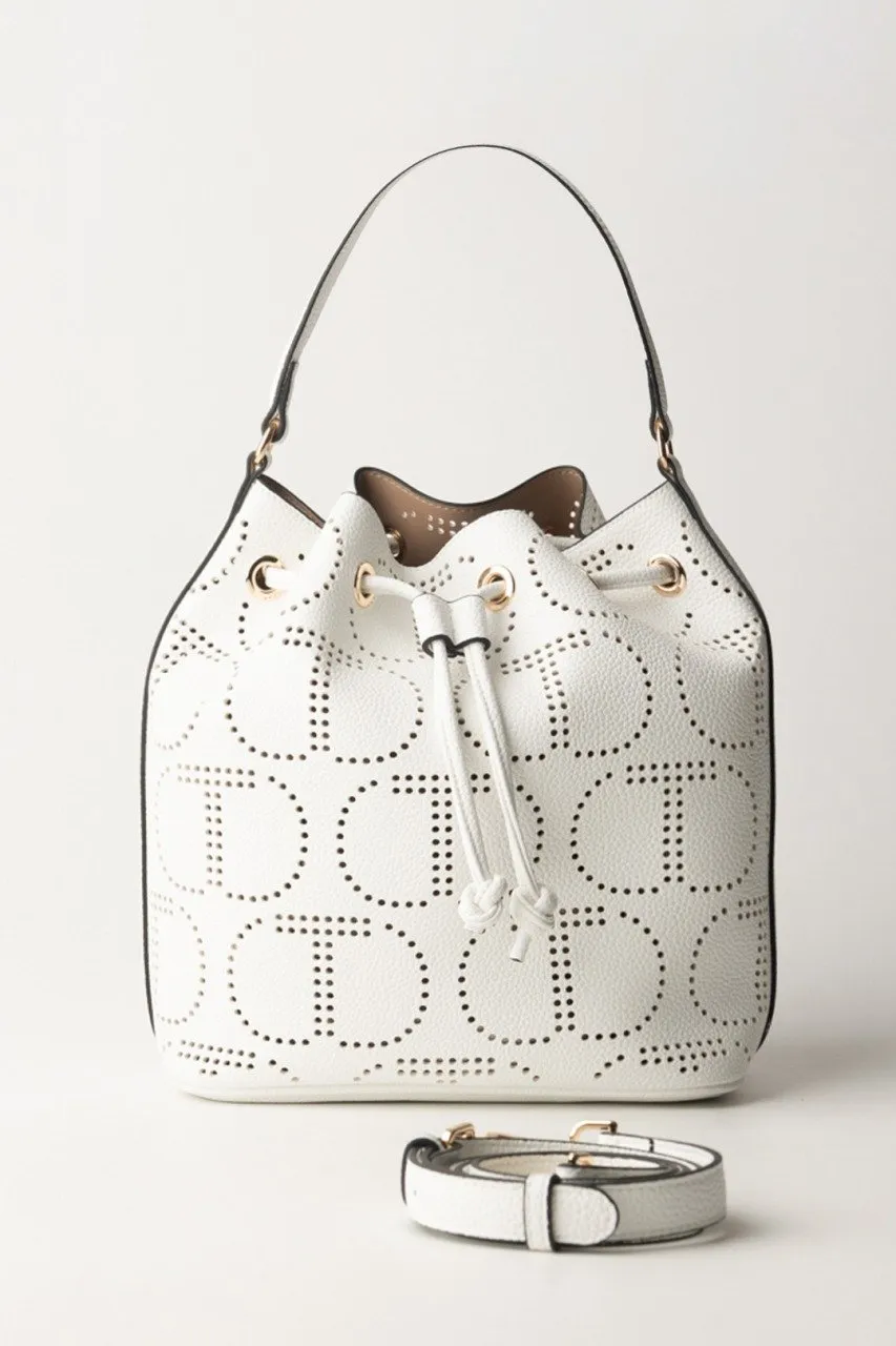 Borsa a secchiello con logo traforato BIANCO OTTICO