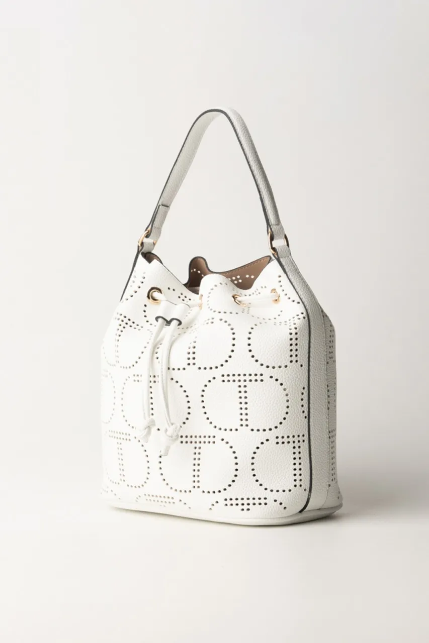 Borsa a secchiello con logo traforato BIANCO OTTICO