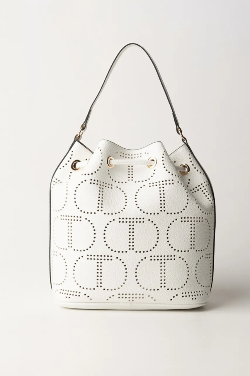 Borsa a secchiello con logo traforato BIANCO OTTICO