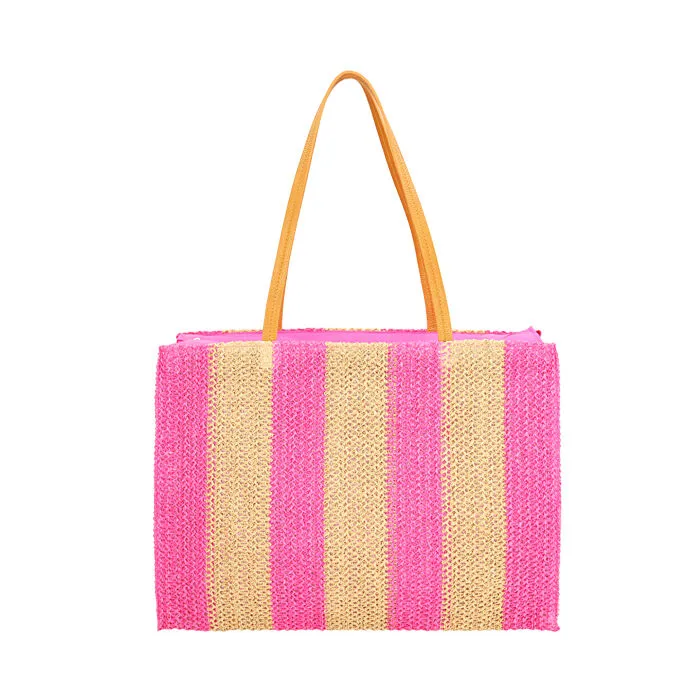 Borsa mare fucsia a righe in paglia