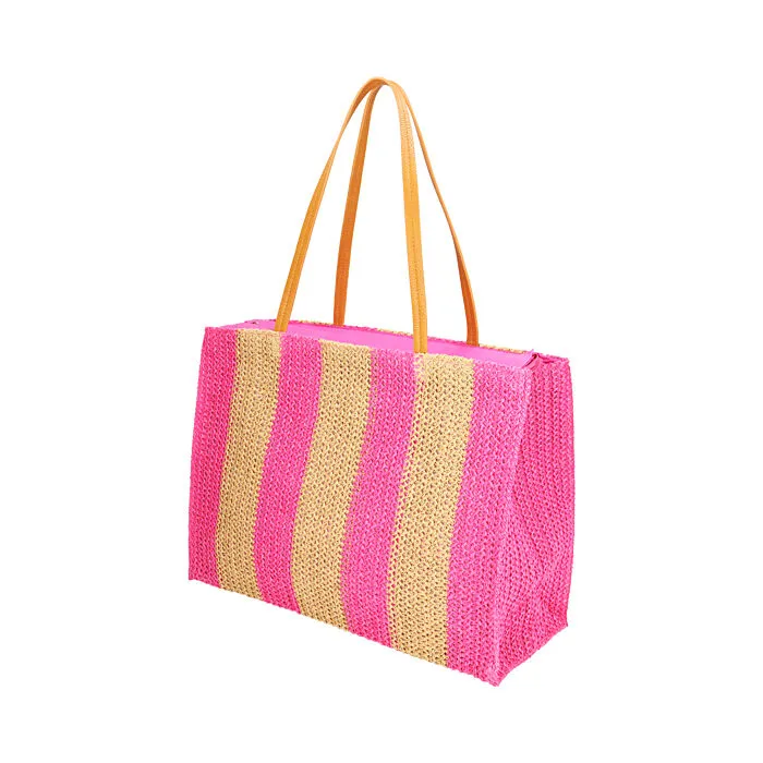 Borsa mare fucsia a righe in paglia