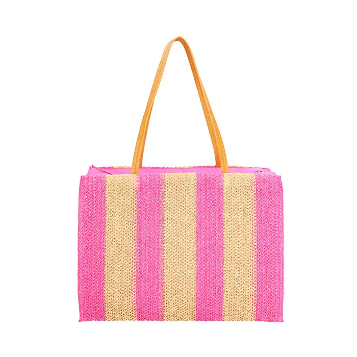 Borsa mare fucsia a righe in paglia