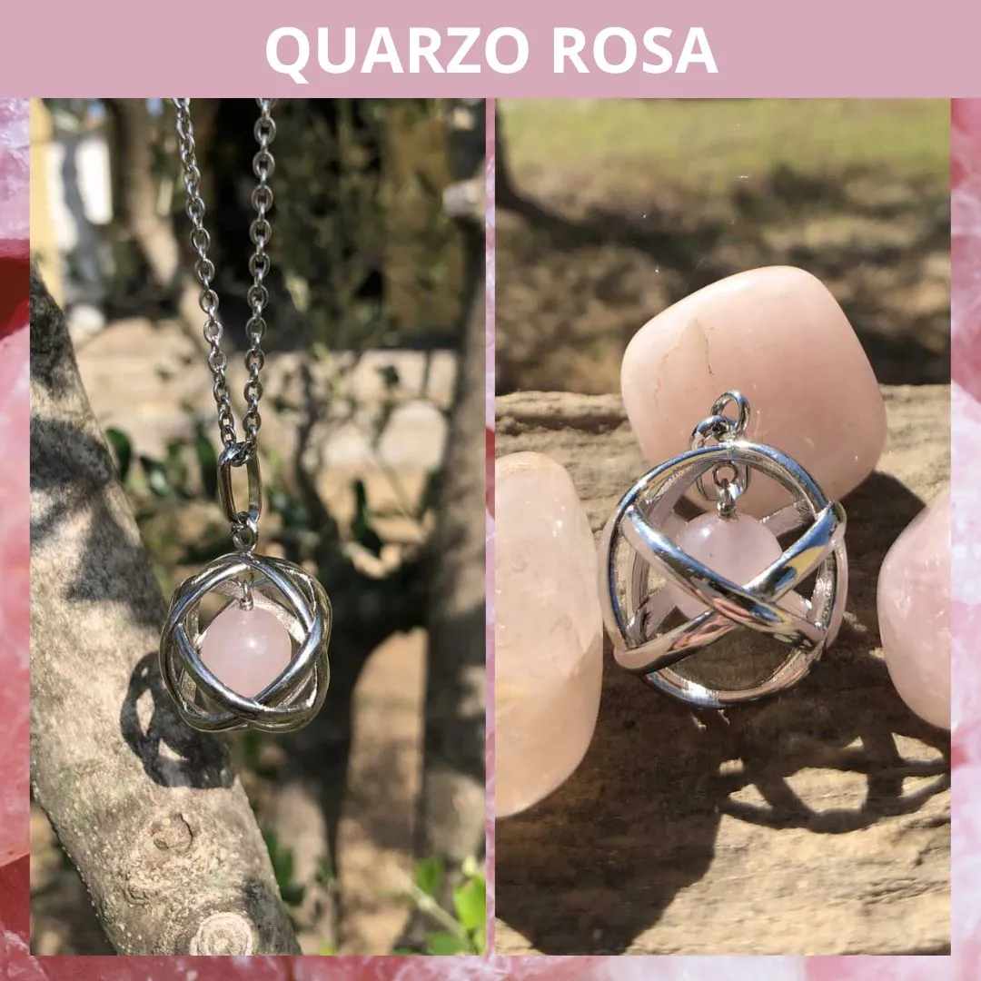 Box risparmio collana con ciondolo genesa Quarzo Rosa e pietre dei 7 chakra