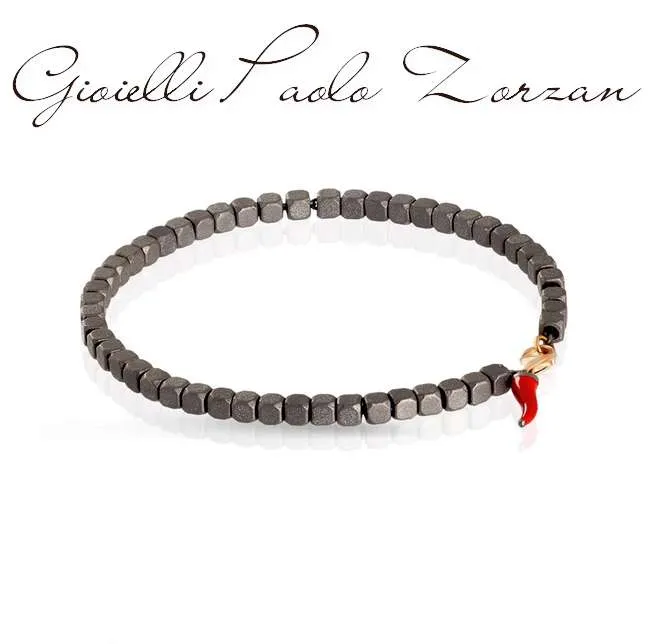 BRACCIALE MANO-J UOMO LINEA MINIMAL IN TITANIO CON CUBI PICCOLI E CHARMS ROSSO MINBRTCUP