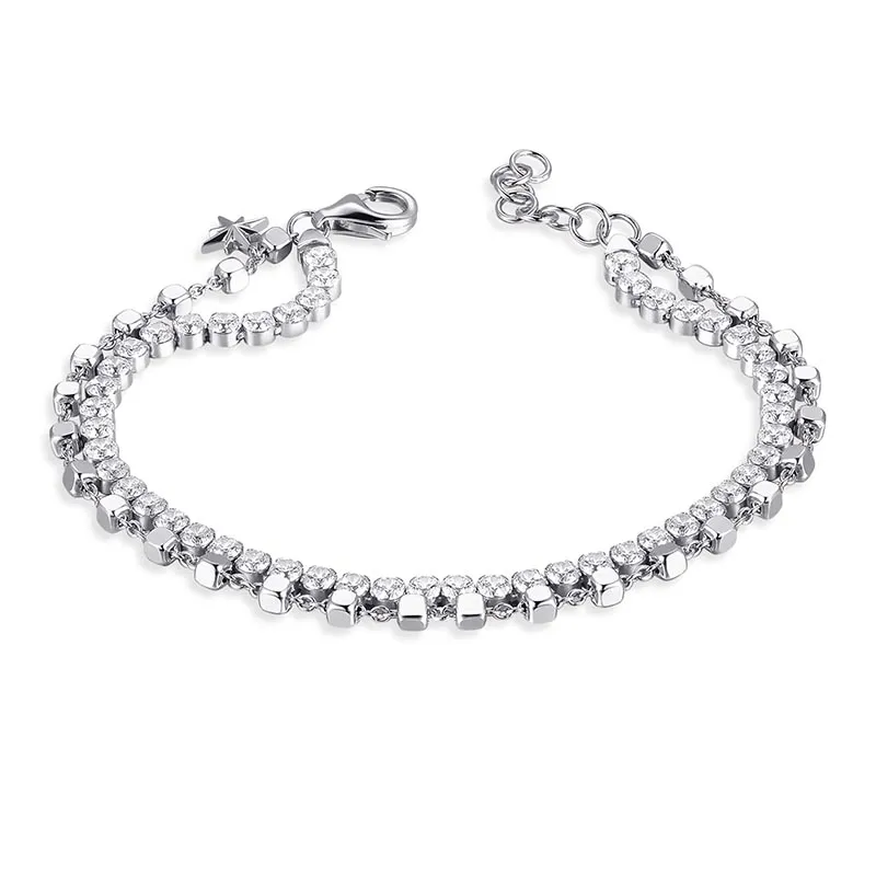 Bracciale Tennis Doppio in Argento – Rosato