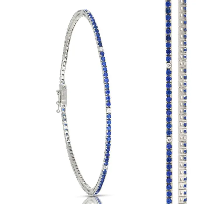 Bracciale Tennis Oro Bianco Zirconi Blu