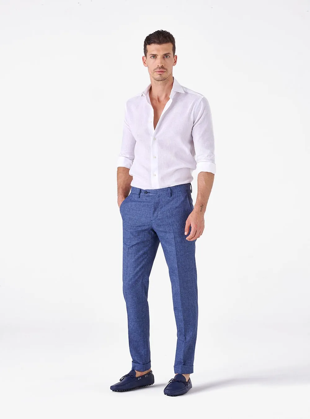Camicia collo francese in lino cotone - Martin Brenner