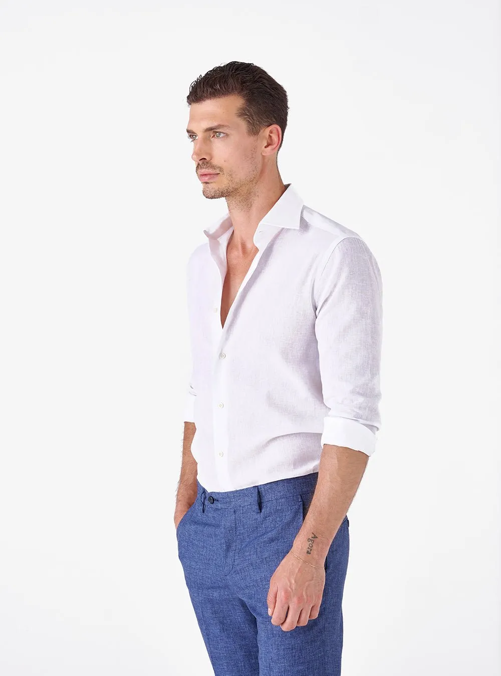 Camicia collo francese in lino cotone - Martin Brenner