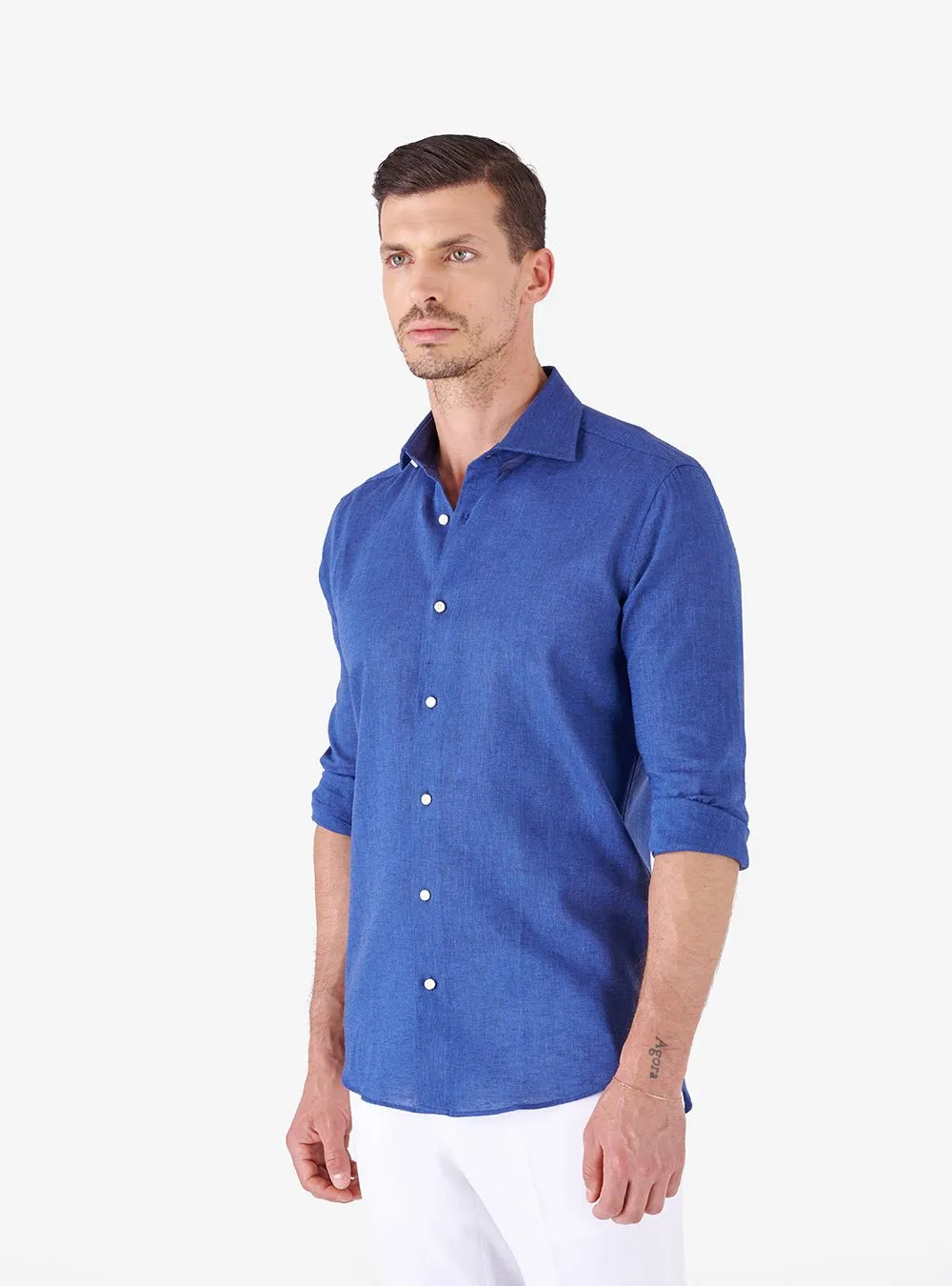 Camicia collo francese in lino cotone - Martin Brenner