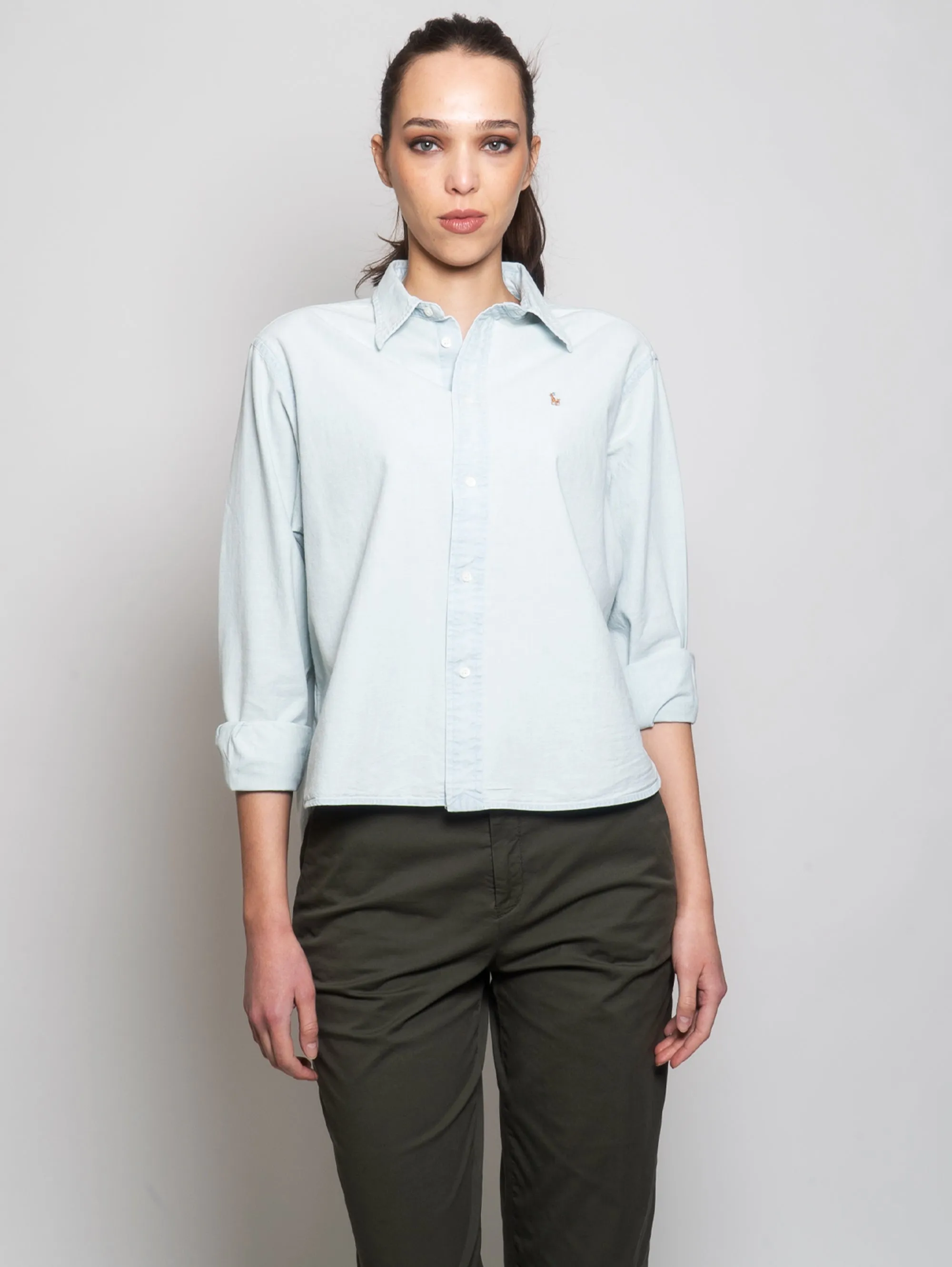 Camicia con Orlo Stondato in Chambray Celeste